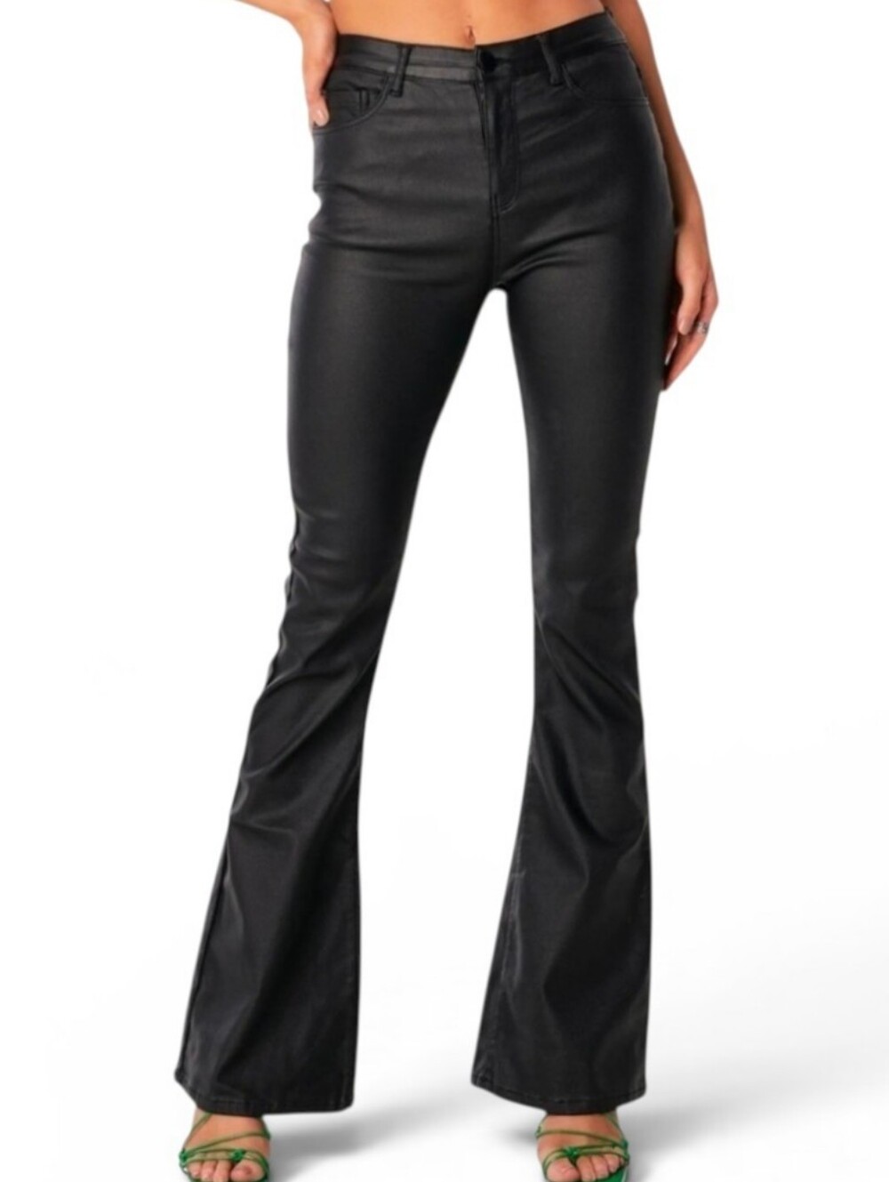 EDIKTED Luna Faux Leather Flare Leg Pants - Large